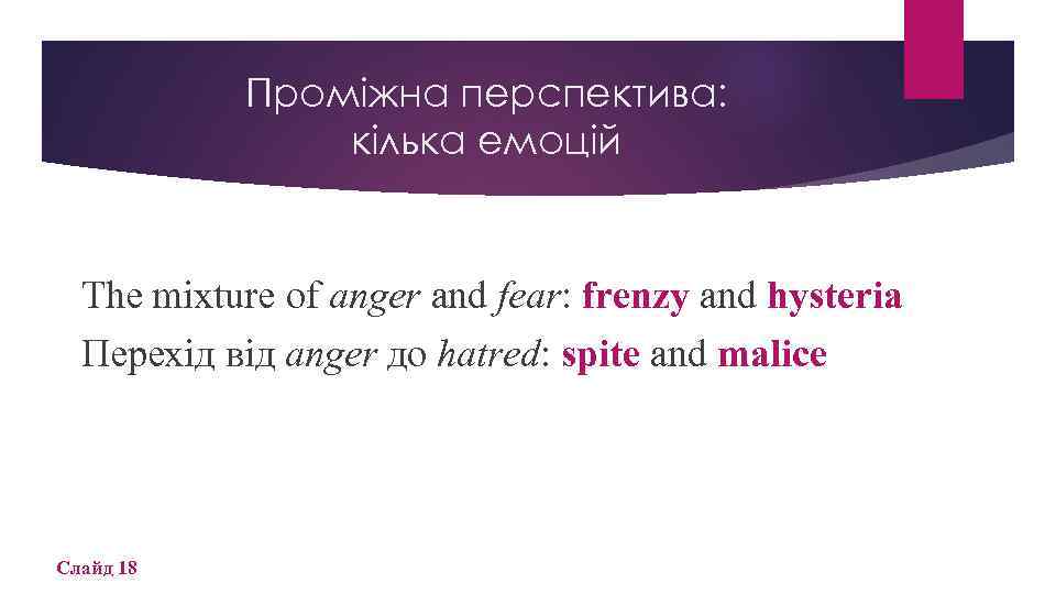 Проміжна перспектива: кілька емоцій The mixture of anger and fear: frenzy and hysteria Перехід