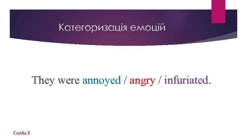 Категоризація емоцій They were annoyed / angry / infuriated. Слайд 2 