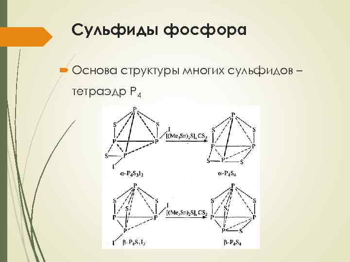 Сульфиды фосфора Основа структуры многих сульфидов – тетраэдр P 4 