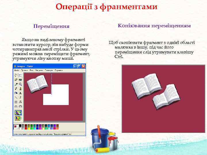Операції з франментами Переміщення Якщо на виділеному фрагменті встановити курсор, він набуде форми чотиринаправленої