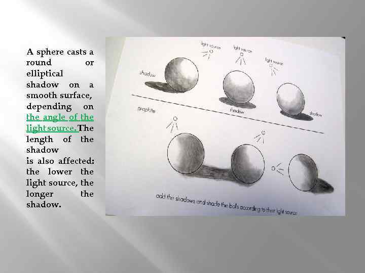 A sphere casts a round or elliptical shadow on a smooth surface, depending on