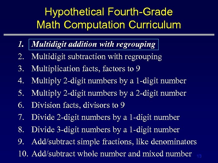 Hypothetical Fourth-Grade Math Computation Curriculum 1. 2. 3. 4. 5. 6. 7. 8. 9.