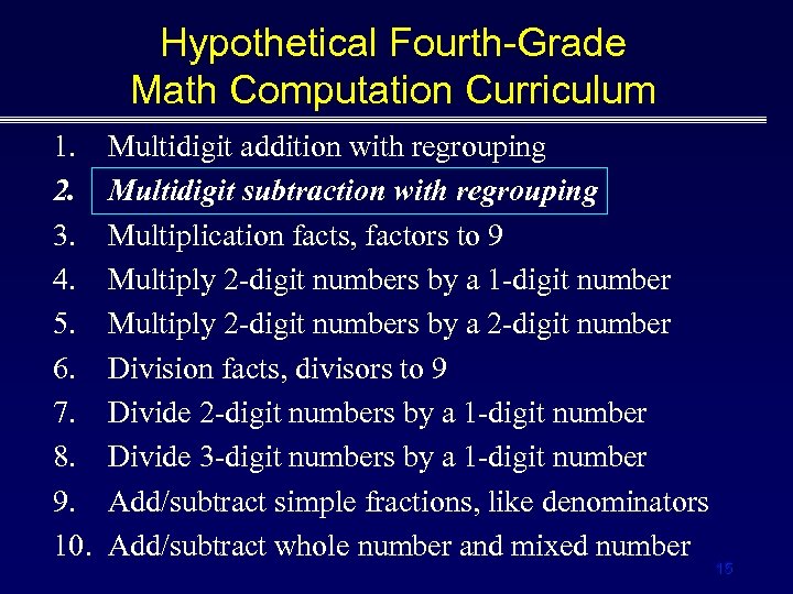 Hypothetical Fourth-Grade Math Computation Curriculum 1. 2. 3. 4. 5. 6. 7. 8. 9.