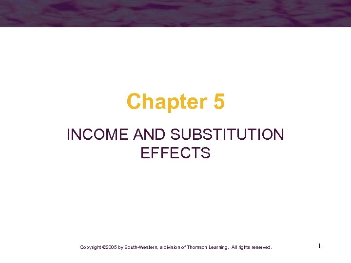 Chapter 5 INCOME AND SUBSTITUTION EFFECTS Copyright © 2005 by South-Western, a division of