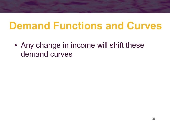 Demand Functions and Curves • Any change in income will shift these demand curves