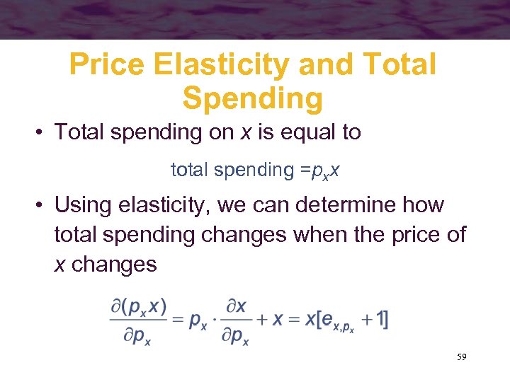 Price Elasticity and Total Spending • Total spending on x is equal to total