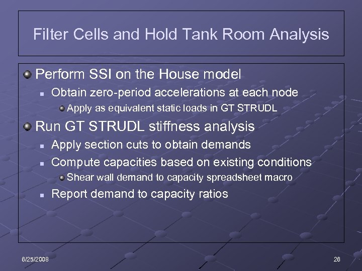 Filter Cells and Hold Tank Room Analysis Perform SSI on the House model n