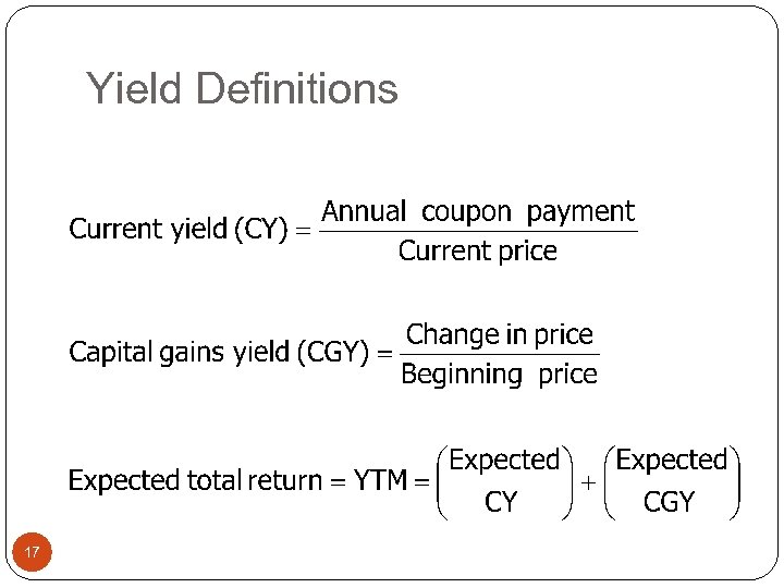 Yield Definitions 17 