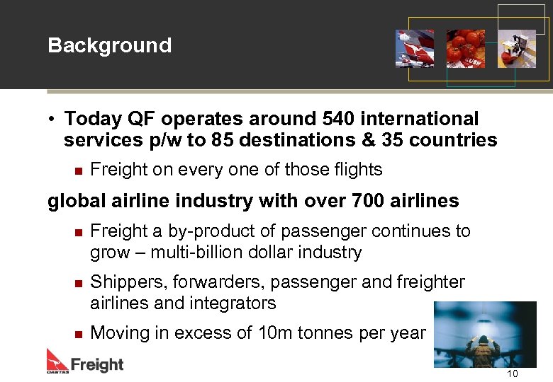Background • Today QF operates around 540 international services p/w to 85 destinations &
