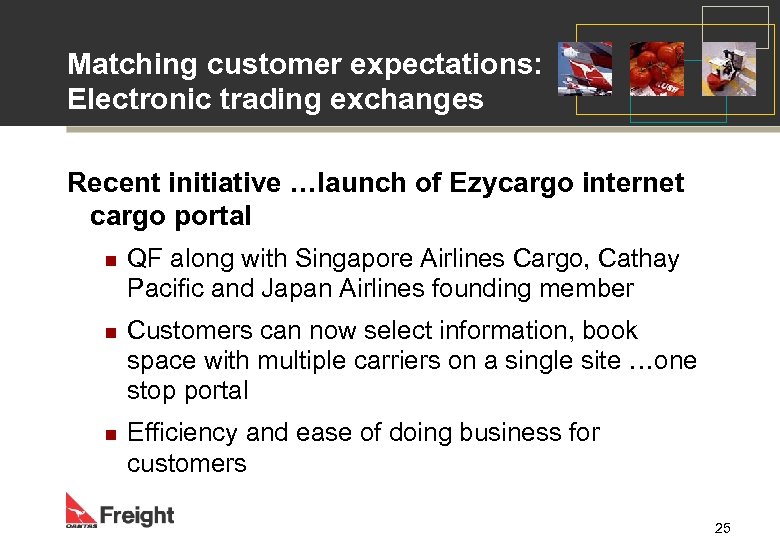 Matching customer expectations: Electronic trading exchanges Recent initiative …launch of Ezycargo internet cargo portal