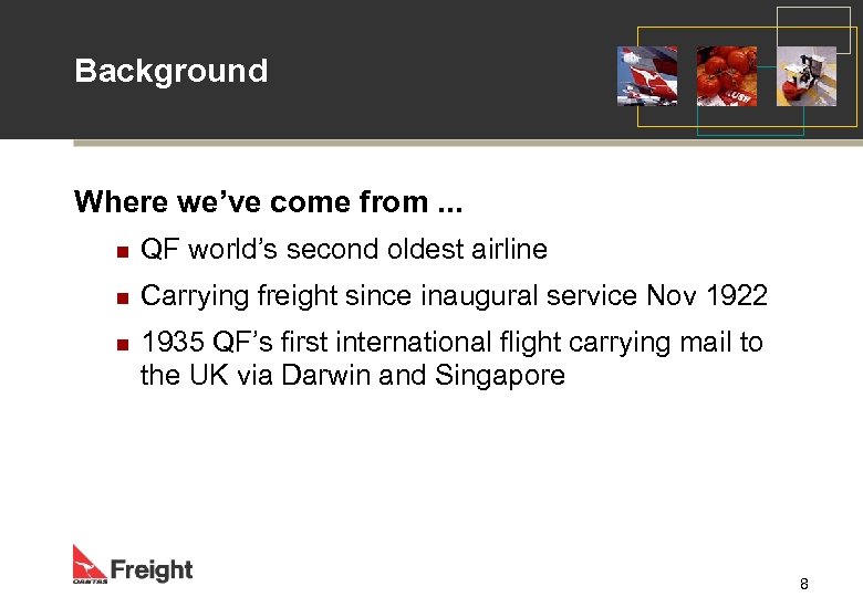 Background Where we’ve come from. . . n QF world’s second oldest airline n