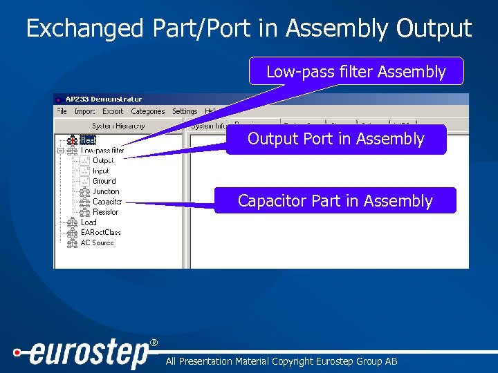 Exchanged Part/Port in Assembly Output Low-pass filter Assembly Output Port in Assembly Capacitor Part