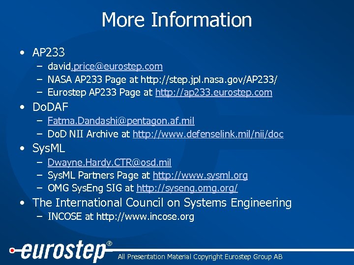 More Information • AP 233 – david. price@eurostep. com – NASA AP 233 Page