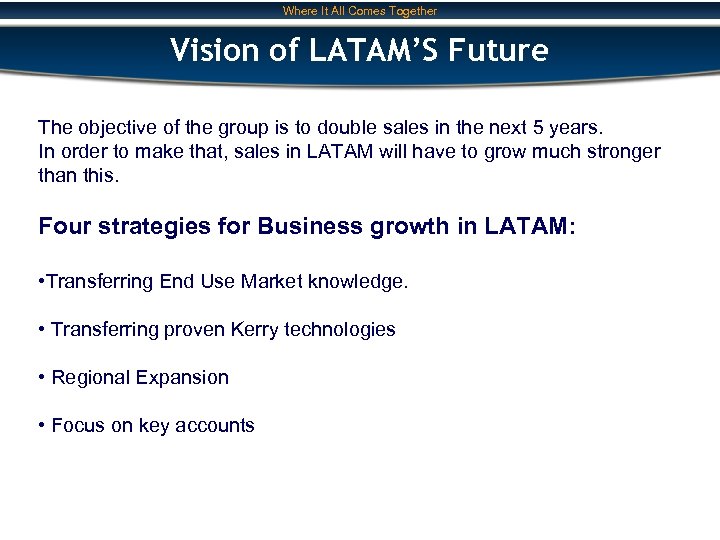 Where It All Comes Together Vision of LATAM’S Future The objective of the group