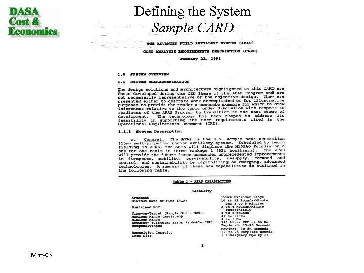 Defining the System Sample CARD Mar-05 