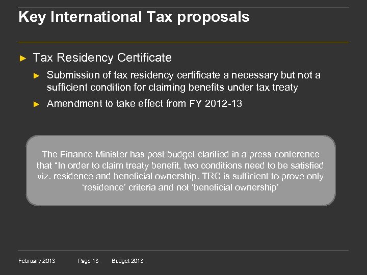 Key International Tax proposals ► Tax Residency Certificate ► Submission of tax residency certificate