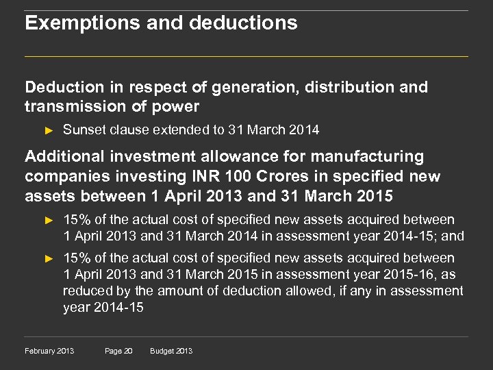 Exemptions and deductions Deduction in respect of generation, distribution and transmission of power ►