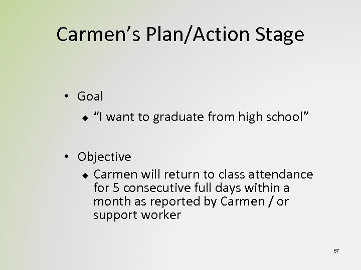 Carmen’s Plan/Action Stage • Goal u “I want to graduate from high school” •