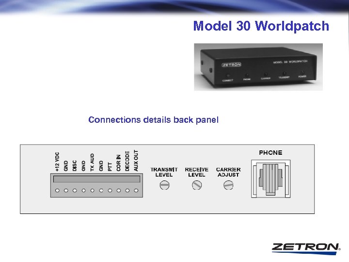 Model 30 Worldpatch Connections details back panel 