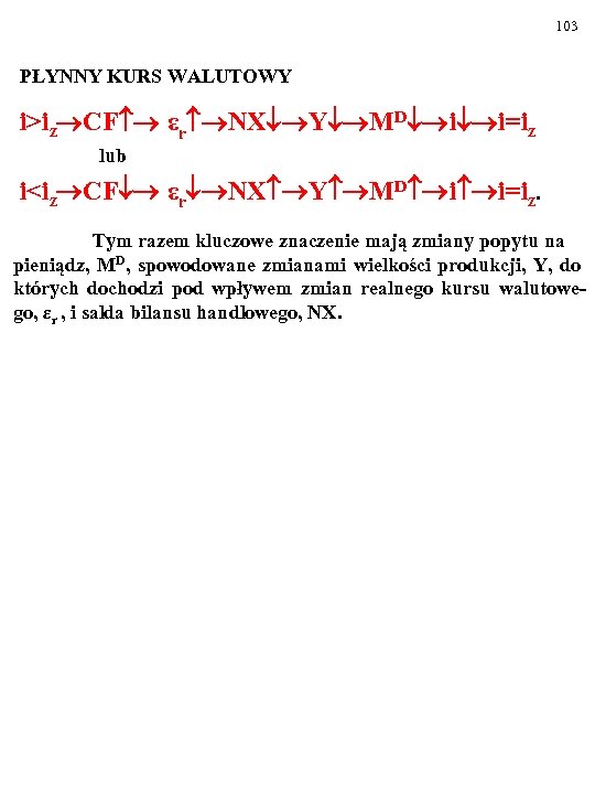 103 PŁYNNY KURS WALUTOWY i>iz CF εr NX Y MD i i=iz lub i<iz