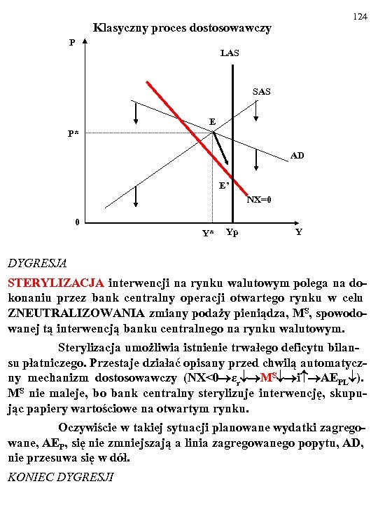 124 Klasyczny proces dostosowawczy P LAS SAS E P* AD E’ NX=0 0 Y*