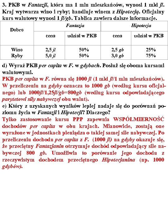 3. PKB w Fantazji, która ma 1 mln mieszkańców, wynosi 1 mld jl. Kraj