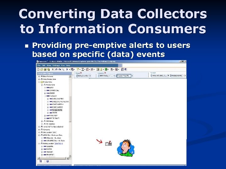 Converting Data Collectors to Information Consumers n Providing pre-emptive alerts to users based on