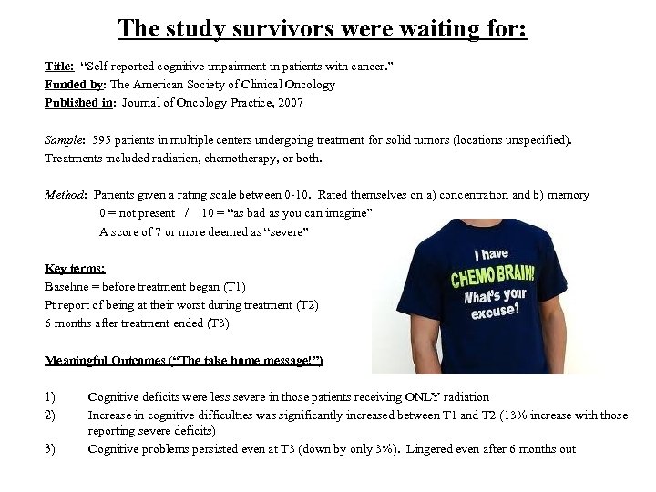 The study survivors were waiting for: Title: “Self-reported cognitive impairment in patients with cancer.