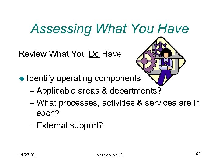 Assessing What You Have Review What You Do Have u Identify operating components –