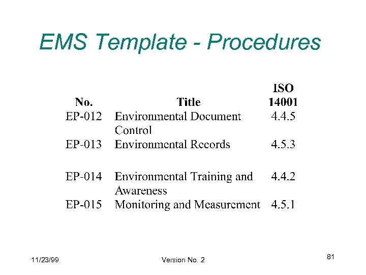 EMS Template - Procedures 11/23/99 Version No. 2 81 