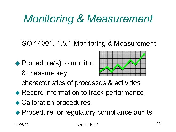 Monitoring & Measurement ISO 14001, 4. 5. 1 Monitoring & Measurement u Procedure(s) to