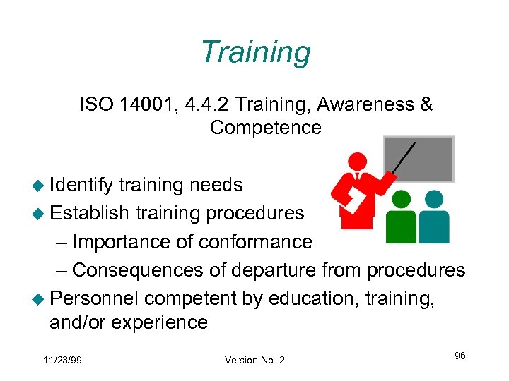 Training ISO 14001, 4. 4. 2 Training, Awareness & Competence u Identify training needs