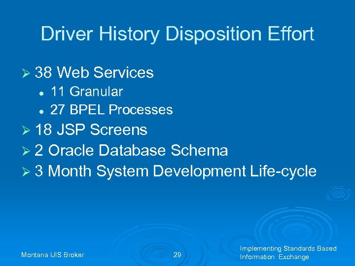 Driver History Disposition Effort Ø 38 Web Services l l 11 Granular 27 BPEL