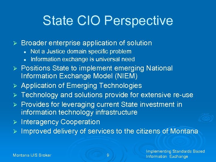 State CIO Perspective Ø Broader enterprise application of solution l l Ø Ø Ø