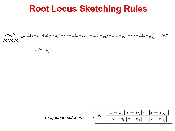 Root Locus Sketching Rules angle criterion magnitude criterion 