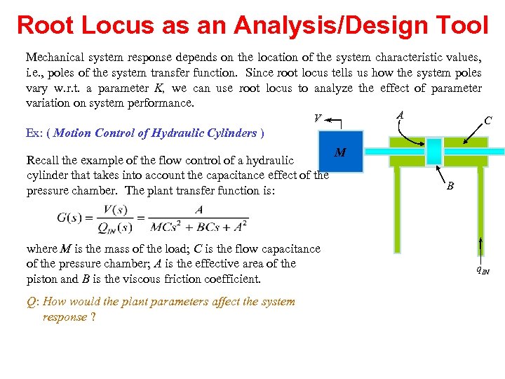 Root Locus as an Analysis/Design Tool Mechanical system response depends on the location of