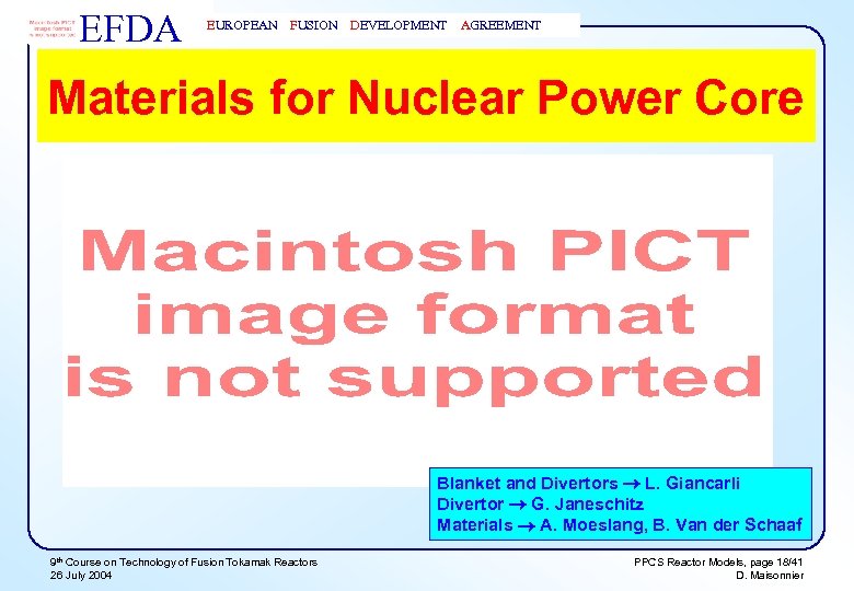 EFDA EUROPEAN FUSION DEVELOPMENT AGREEMENT Materials for Nuclear Power Core Blanket and Divertors L.