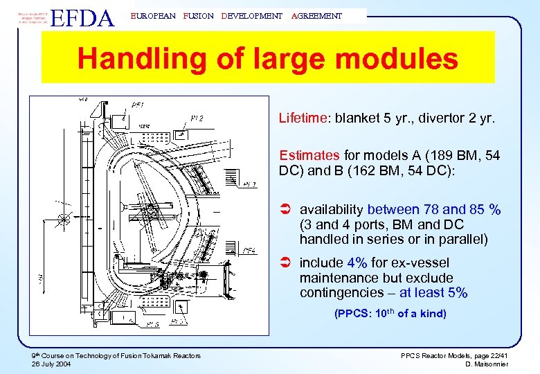 EFDA EUROPEAN FUSION DEVELOPMENT AGREEMENT Handling of large modules Lifetime: blanket 5 yr. ,