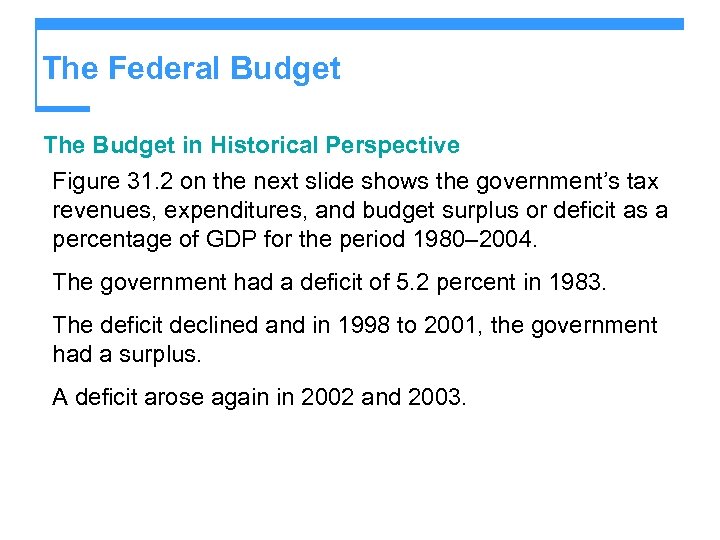 The Federal Budget The Budget in Historical Perspective Figure 31. 2 on the next