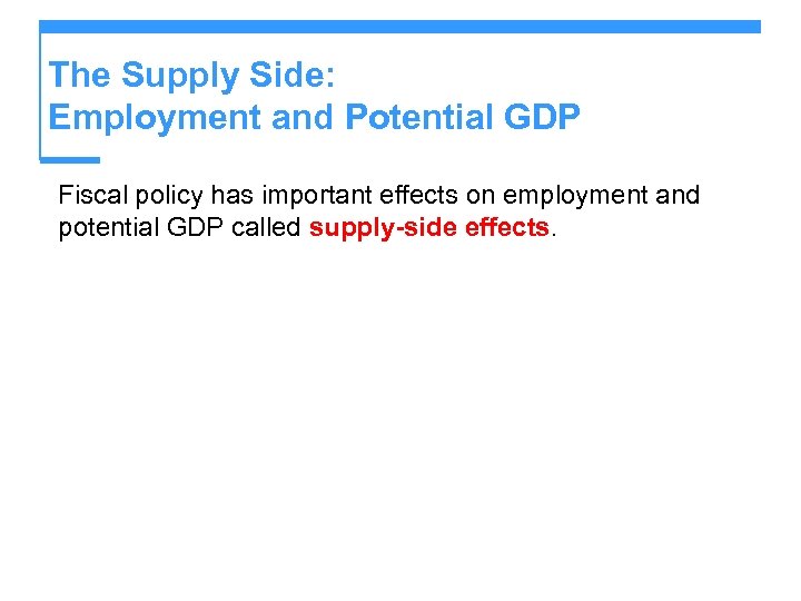 The Supply Side: Employment and Potential GDP Fiscal policy has important effects on employment