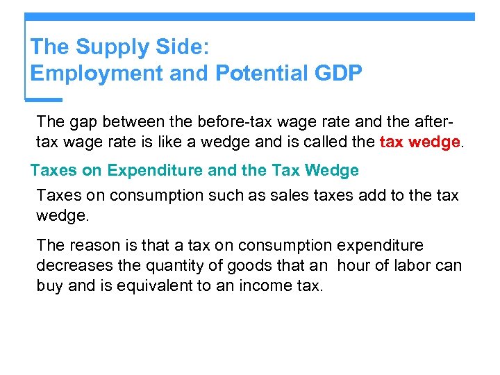 The Supply Side: Employment and Potential GDP The gap between the before-tax wage rate