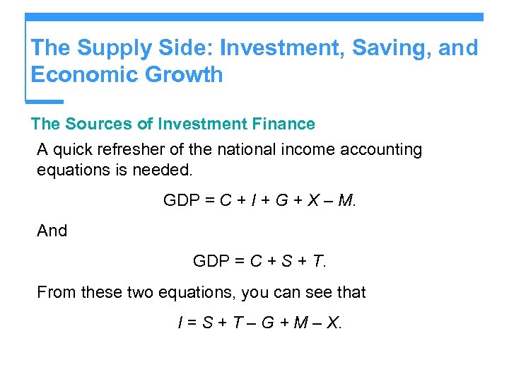 The Supply Side: Investment, Saving, and Economic Growth The Sources of Investment Finance A