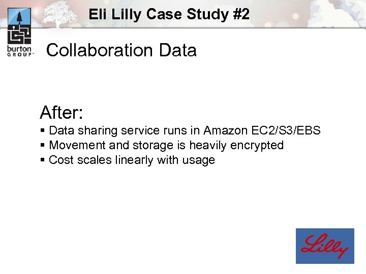 Eli Lilly Case Study #2 Collaboration Data After: § Data sharing service runs in