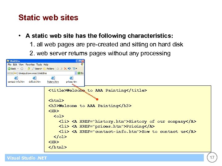 Static web sites • A static web site has the following characteristics: 1. all