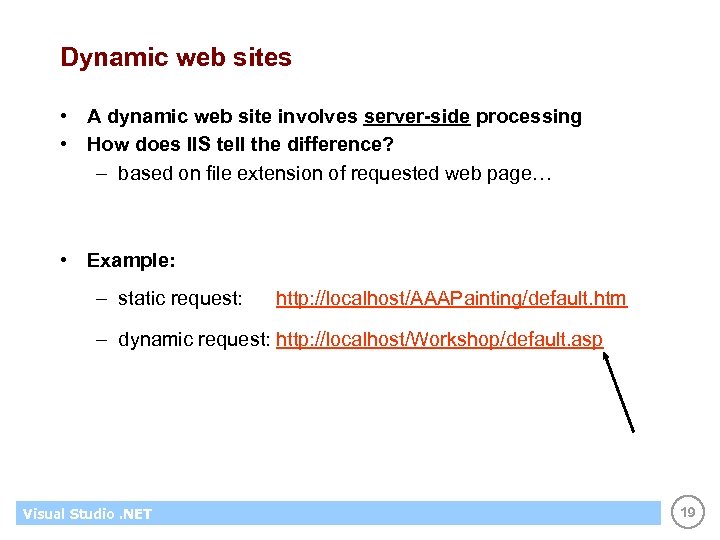 Dynamic web sites • A dynamic web site involves server-side processing • How does