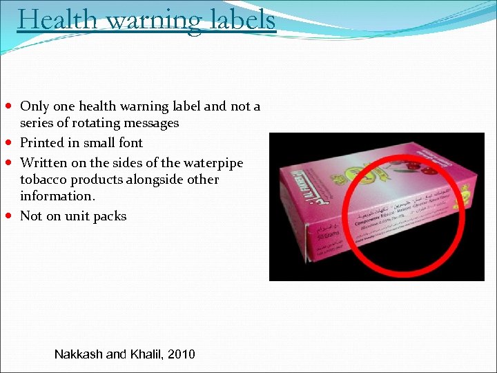 Health warning labels Only one health warning label and not a series of rotating