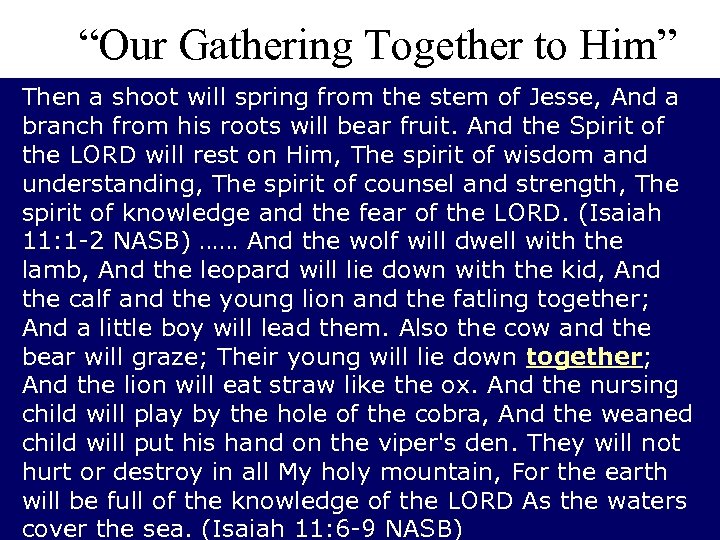 “Our Gathering Together to Him” Then a shoot will spring from the stem of