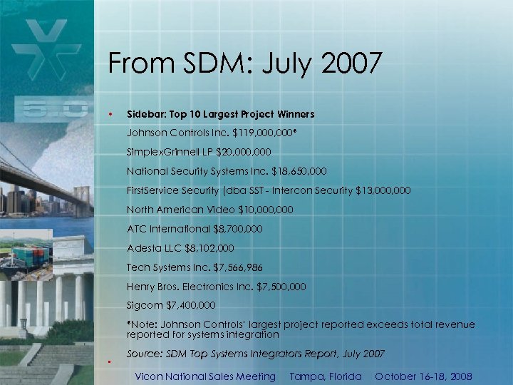 From SDM: July 2007 • Sidebar: Top 10 Largest Project Winners Johnson Controls Inc.