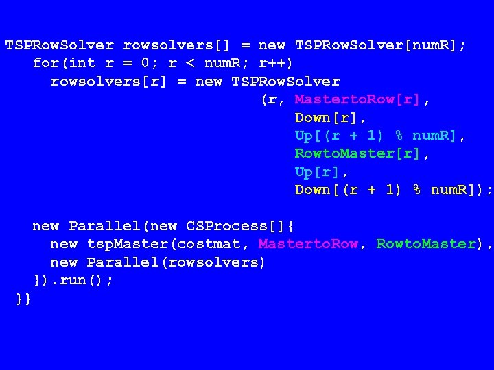 TSPRow. Solver rowsolvers[] = new TSPRow. Solver[num. R]; for(int r = 0; r <