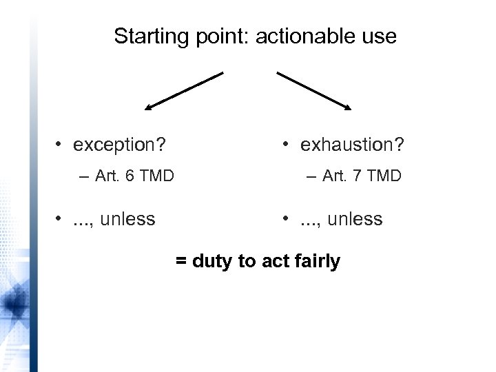 Starting point: actionable use • exception? • exhaustion? – Art. 6 TMD – Art.